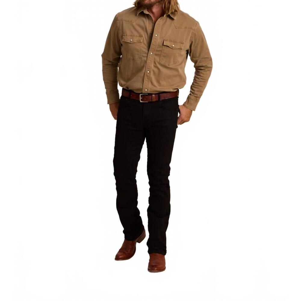 NEW SCHAEFER OUTFITTER western denim snap shirt in khaki